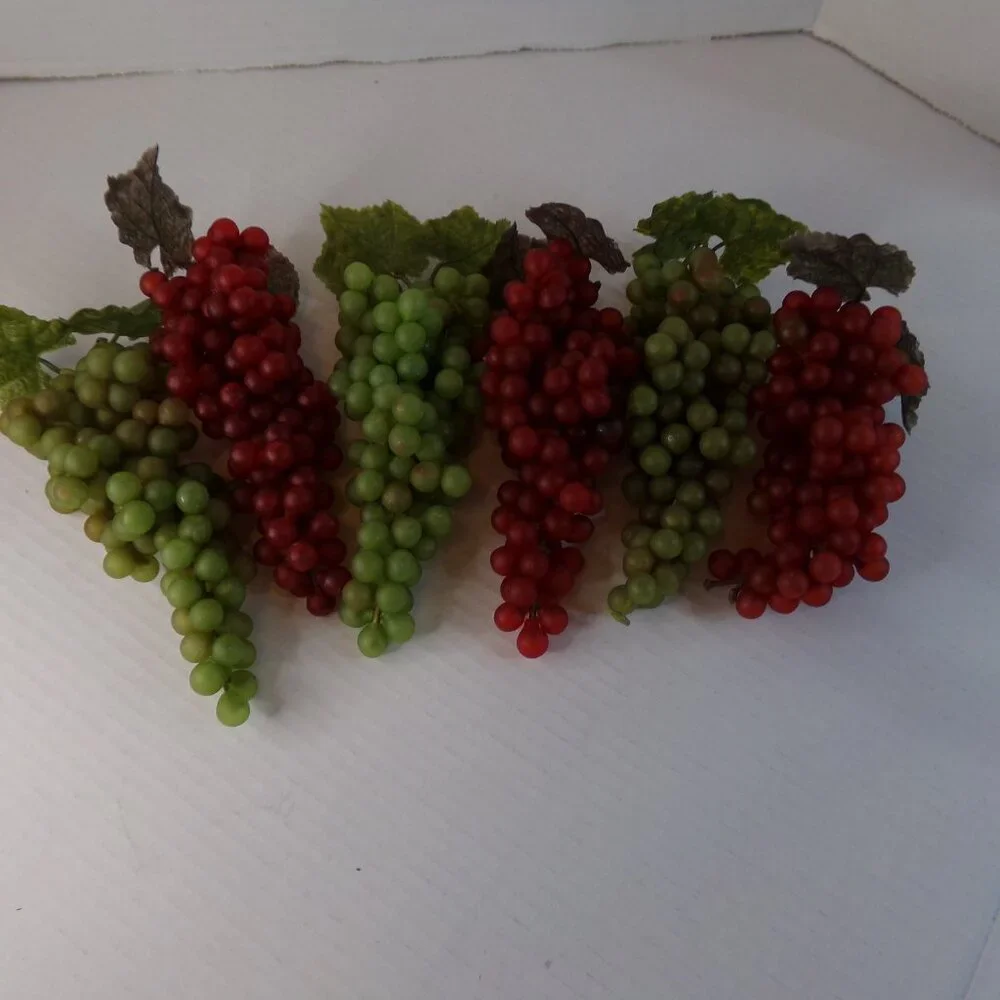 Plastic Rubber Artificial Decorative Grapes 6 Bunches Pods Faux
